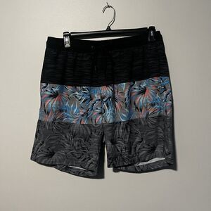 Hot Coals Size XL Swim Short Black Blue Print Beach Trunks Drawstring Casual